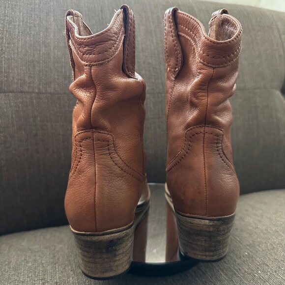 AldoBrown Leather Mid Calf Western Boots Classic Stacked Heel Women's 8 (EU 39) - Picture 2 of 13